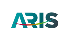 Image contains the letters "ARIS" in blue. A rainbow line cuts through the middle in a slight arc.