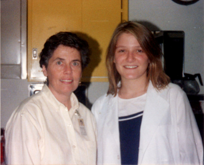 #ThrowbackSTEMDay: The author, right, dons a crisp lab coat as an eager young hospital volunteer.<br />