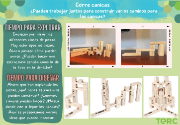 A worksheet with text to the left and images of building blocks to the right. Content is displayed in Spanish.