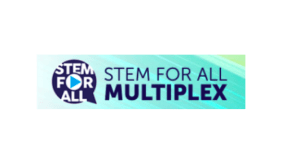 a purple speech bubble with white text inside reads "STEM FOR ALL." To the right is purple text that reads "STEM for All Multiplex"