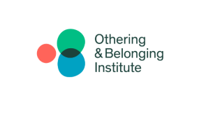 a small orange circle with a green circle and blue circle to its right with the text Other and Belonging Institute in black
