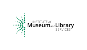 A burst of green dots to make a half star is to the left. Text to the right reads "Institute of Museum and Library Services" in black.