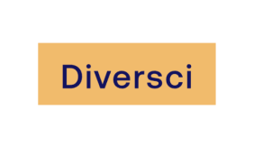 a light orange rectangle with navy blue text that reads "diversci" in the center