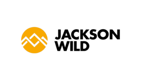 Image contains a yellow circle to the left with white lines creating a mountain. Black text to the right reads "Jackson Wild"