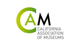 Image contains the letters "CAM." The letters C and A are in green, and M is in black. Text beneath reads "California Association of Museums"