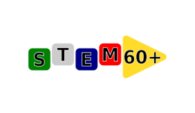 Image contains four block with a letter inside. From left to right: green block with S, grey block with T, blue block with E, and red block with M. There is a yellow triangle with the text '60+' inside to the right.