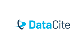 Image contains two curved lines intersecting to the left. Text to the right reads "Data Cite" in light and dark blue.