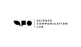 Image in black contains two speech bubbles and a circle. Text to the right reads "Science Communication Lab"