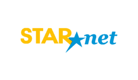 Image contains the word "Star" in yellow to the left and "Net" to the right in blue. In between both words is a blue star.