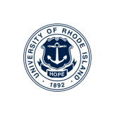 a navy shield with a white anchor inside a circle with navy outlining. Text reads "University of Rhode Island 1892" in navy