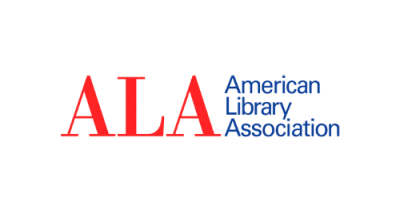 Red text to the left reads "ALA." Blue text to the right reads "American Library Association"