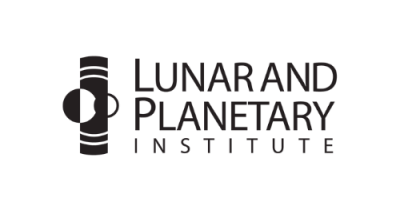 A black vertical rectangle with two white lines at the top and two white lines at the bottom. Two circles overlap in the middle. Text to the right reads "Lunar and Planetary Institute.""