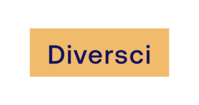 a light orange rectangle with navy blue text that reads "diversci" in the center