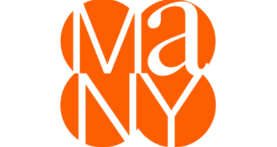 Image contains four orange circles. Letters appearing in each circle clockwise include: M A N Y